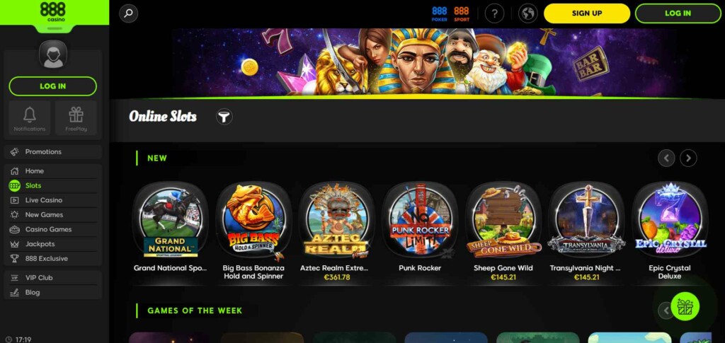 Screenshot of 888casino Game Lobby