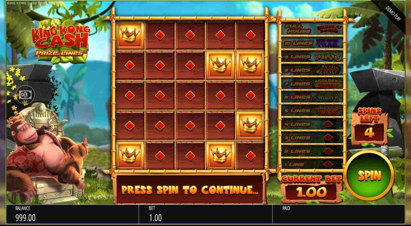 A screenshot from Blueprint Gaming’s King Kong Cash Prize Lines™.