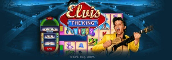 An image of elvis the king lives slot game logo