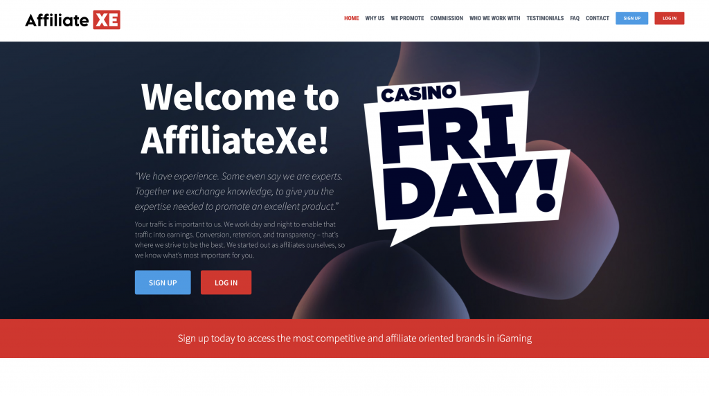 An image of the Casino Friday affiliates page