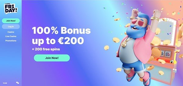 CasinoFriday website showing the user interface along with the Welcome Bonus