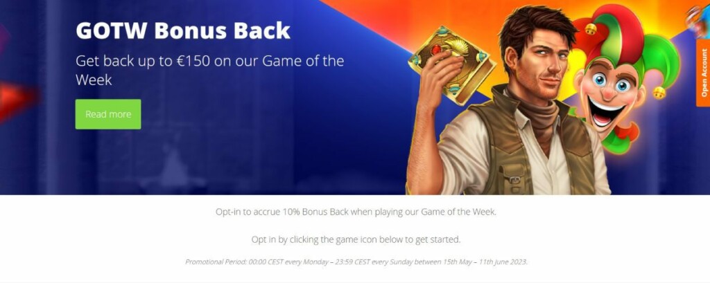 A screenshot of Betsson Game of The Week Cashback promotion