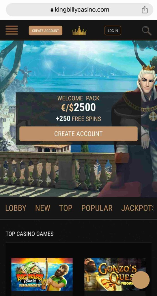 Screenshot of King Billy Mobile Casino Screenshot
