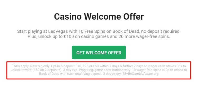 LeoVegas Welcome Offer 10 Free Spin + unlock up to £100 on casino games + 20 more free spins