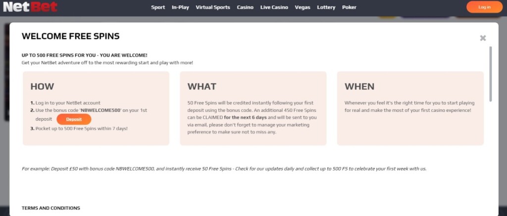Screenshot of Netbet Casino Offer For the UK