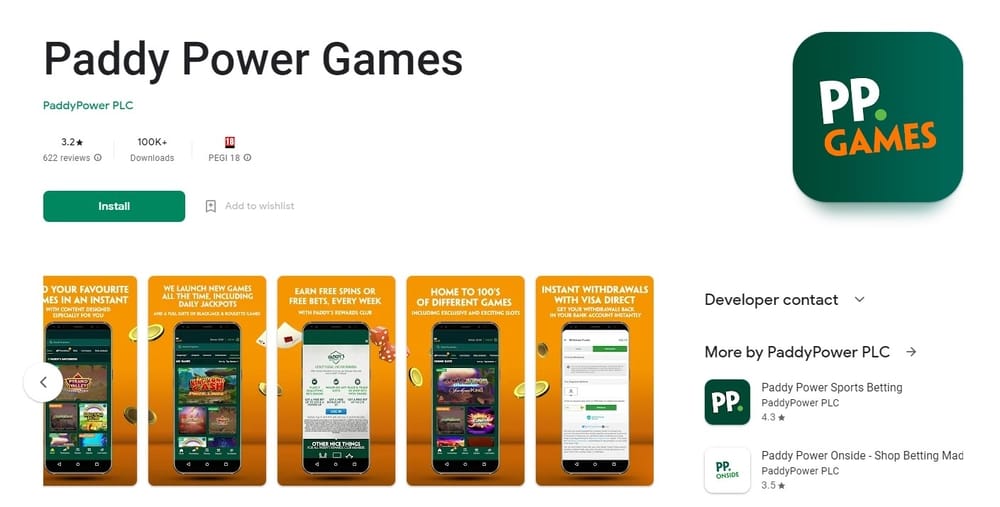 Paddy Power Games App Interface Screenshot