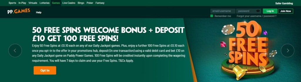 Paddy Power Games Welcome Offer UK + IR