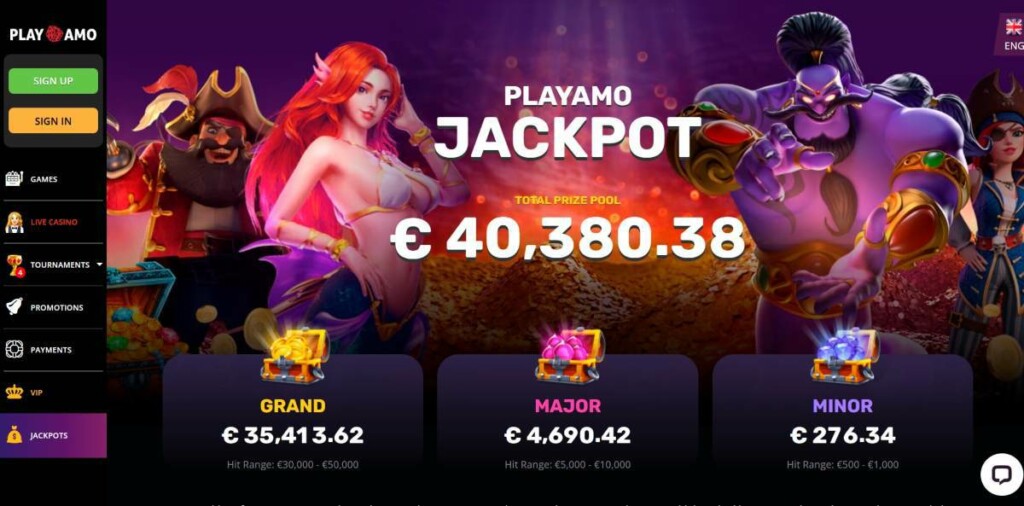 Screenshot of Playamo Jackpots