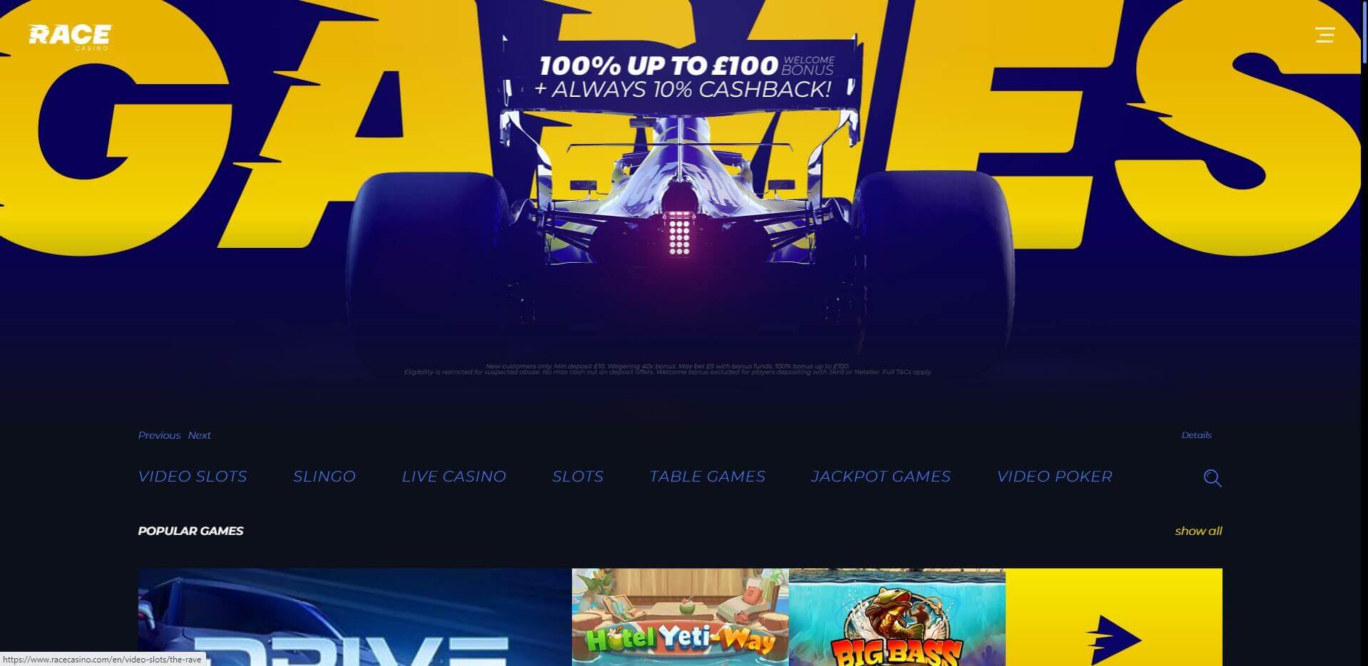 Screenshot Race Casino Lobby