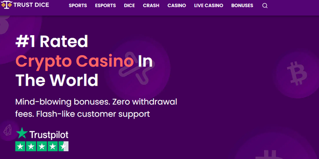 Screenshot TrustDice Casino homepage