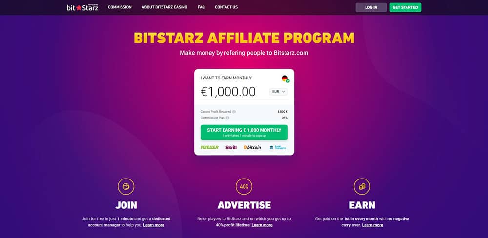 bitstarz caino affiliate program homepage