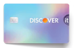 Screenshot of rainbow-colored Discover it student cash back credit card