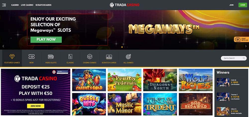 Homepage at Trada Casino